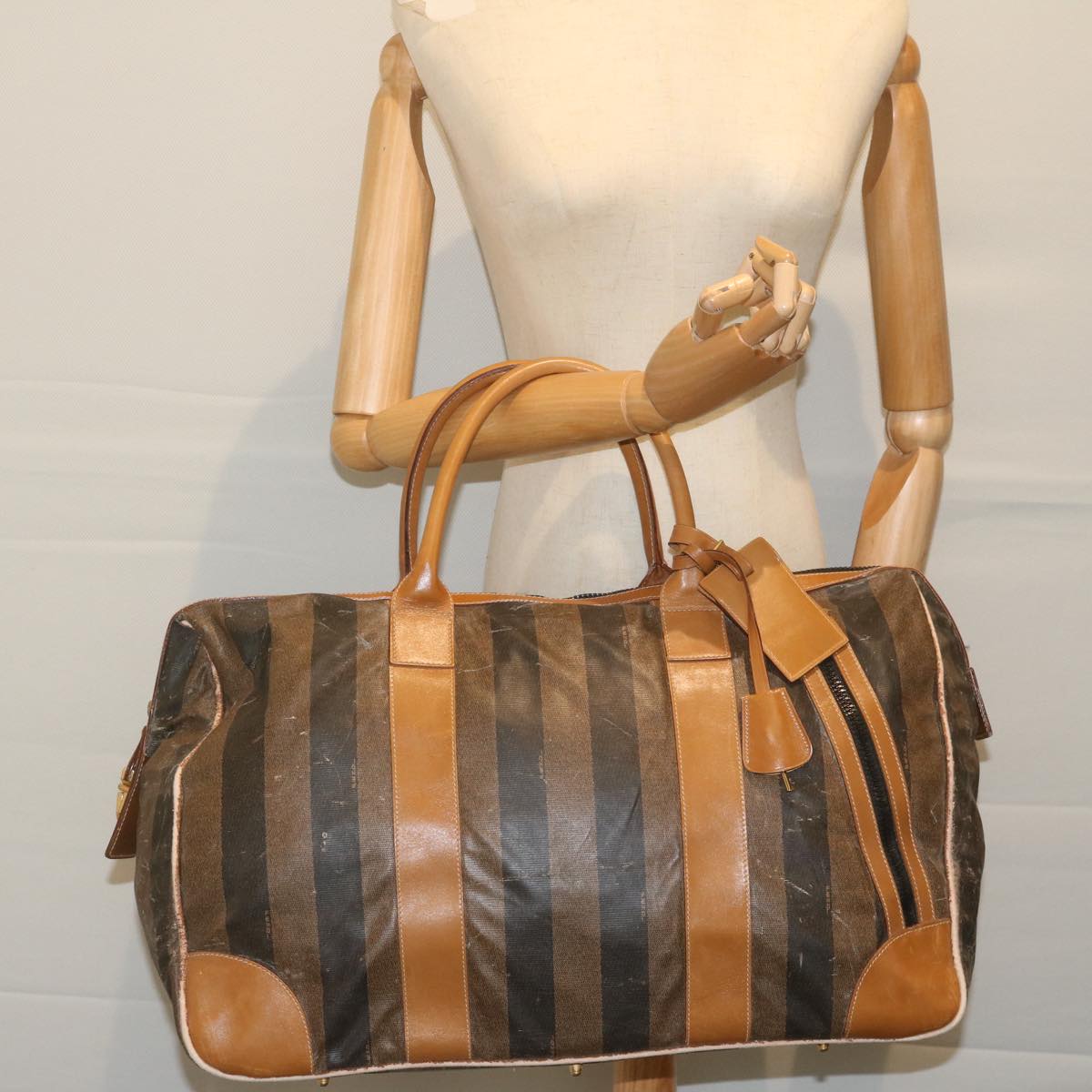 FENDI Pecan Canvas Boston Bag Coated Canvas Brown bs10091