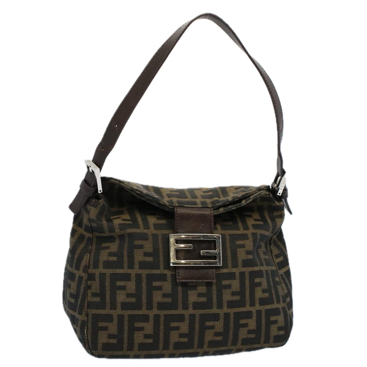 FENDI Zucca Canvas Mamma Baguette Shoulder Bag Black Brown bs10105
