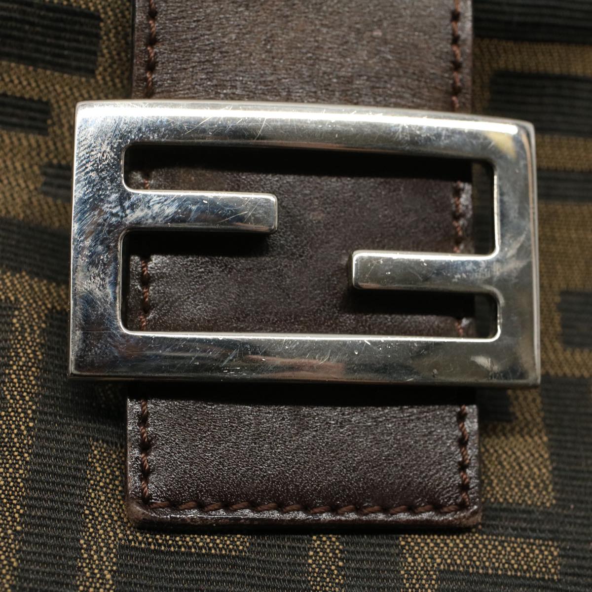 FENDI Zucca Canvas Mamma Baguette Shoulder Bag Black Brown bs10105