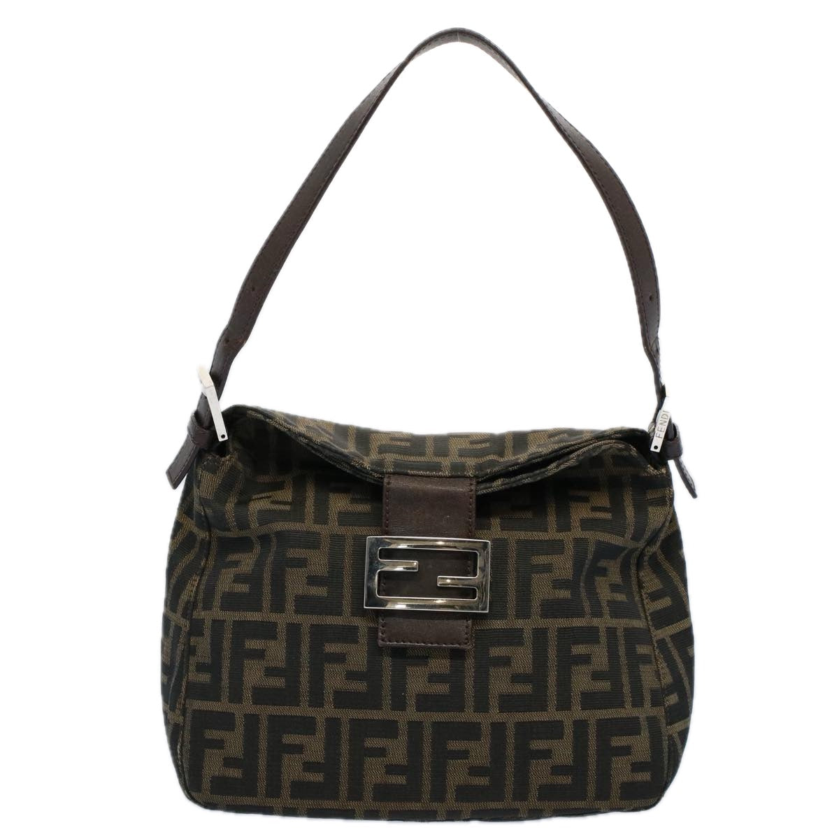 FENDI Zucca Canvas Mamma Baguette Shoulder Bag Black Brown bs10105