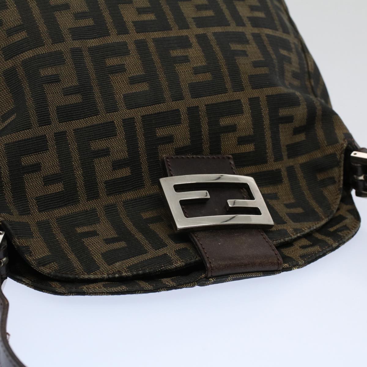 FENDI Zucca Canvas Mamma Baguette Shoulder Bag Black Brown bs10105