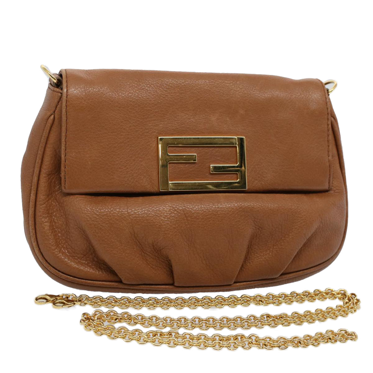 FENDI Chain Shoulder Bag Leather Brown bs10189