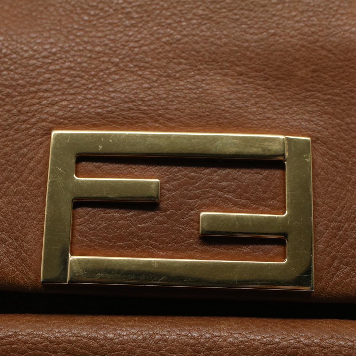 FENDI Chain Shoulder Bag Leather Brown bs10189