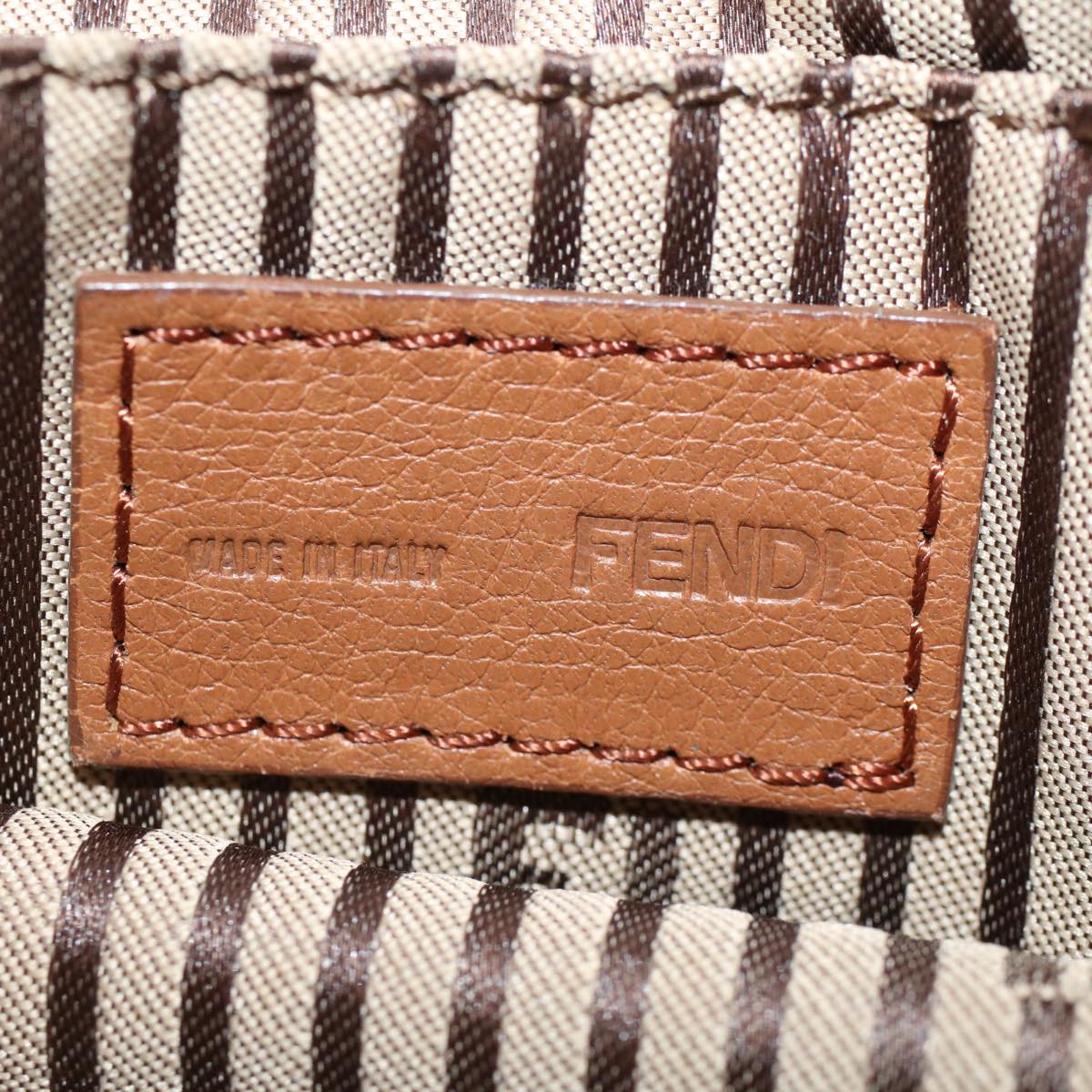 FENDI Chain Shoulder Bag Leather Brown bs10189