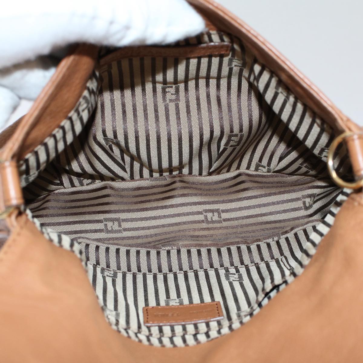 FENDI Chain Shoulder Bag Leather Brown bs10189