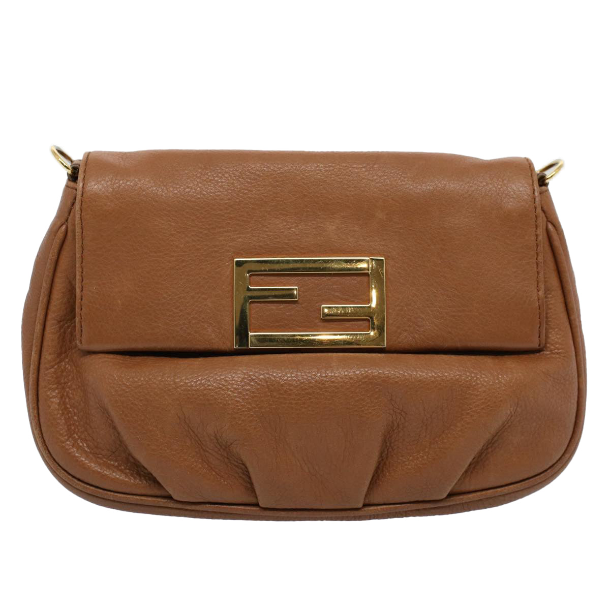 FENDI Chain Shoulder Bag Leather Brown bs10189