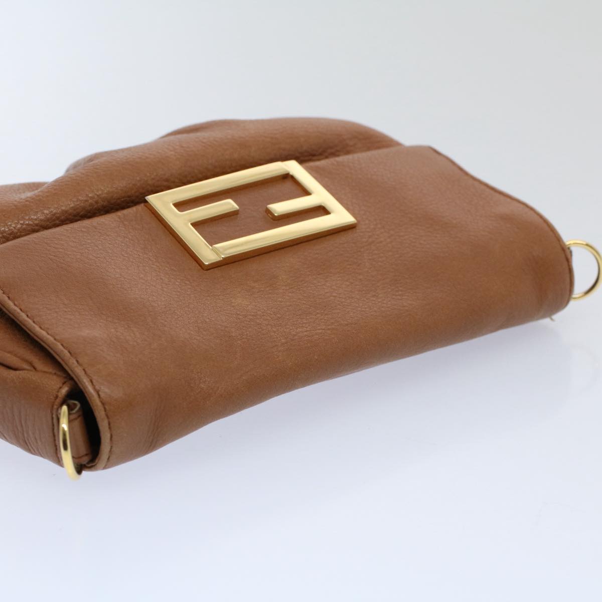 FENDI Chain Shoulder Bag Leather Brown bs10189