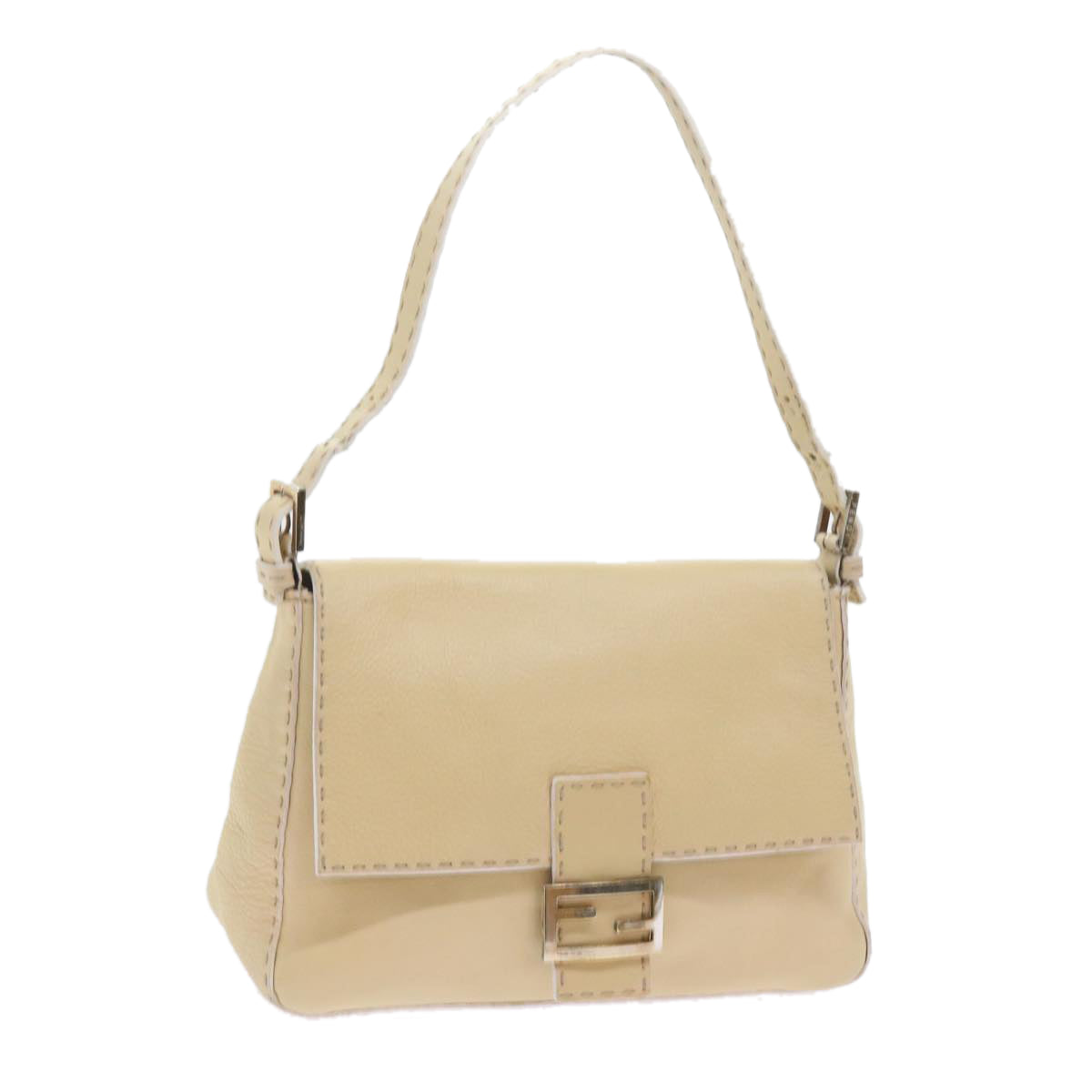 FENDI Mamma Baguette Shoulder Bag Leather Beige bs10191