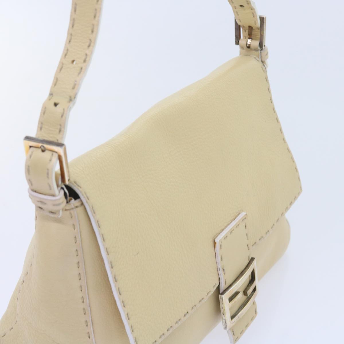 FENDI Mamma Baguette Shoulder Bag Leather Beige bs10191