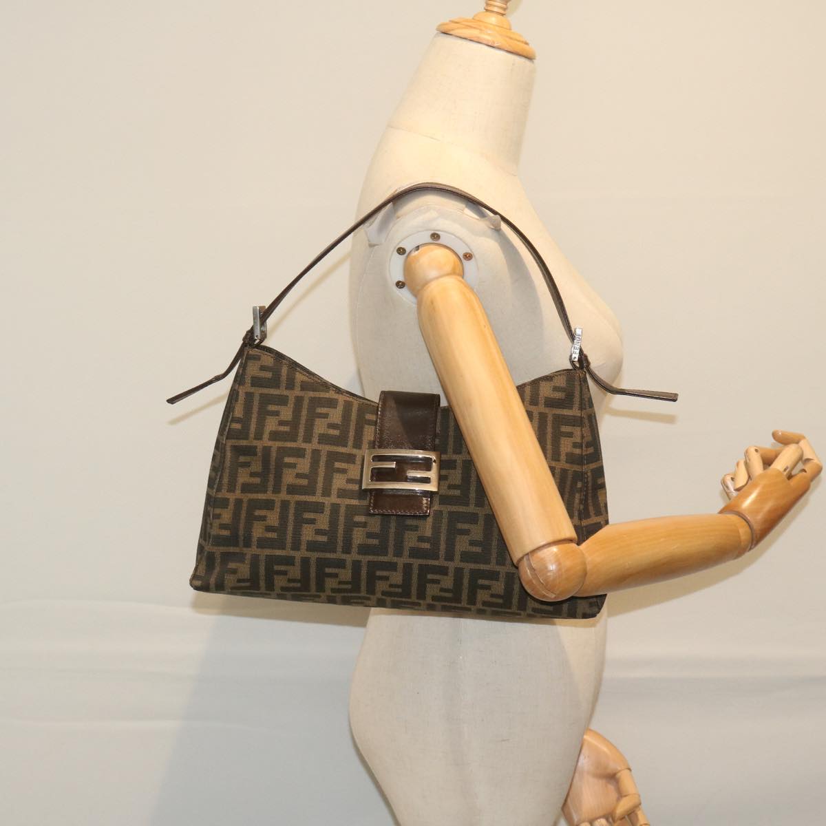 FENDI Zucca Canvas Mamma Baguette Shoulder Bag Brown bs10329
