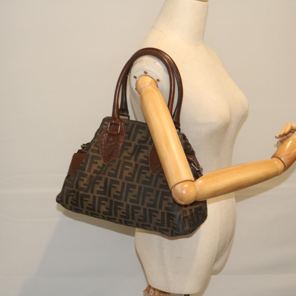 FENDI Zucca Canvas Hand Bag Black Brown bs10335