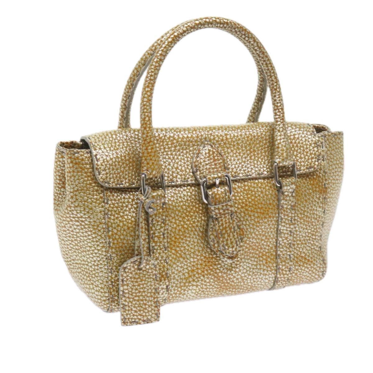 FENDI Hand Bag Leather Gold Tone bs10423