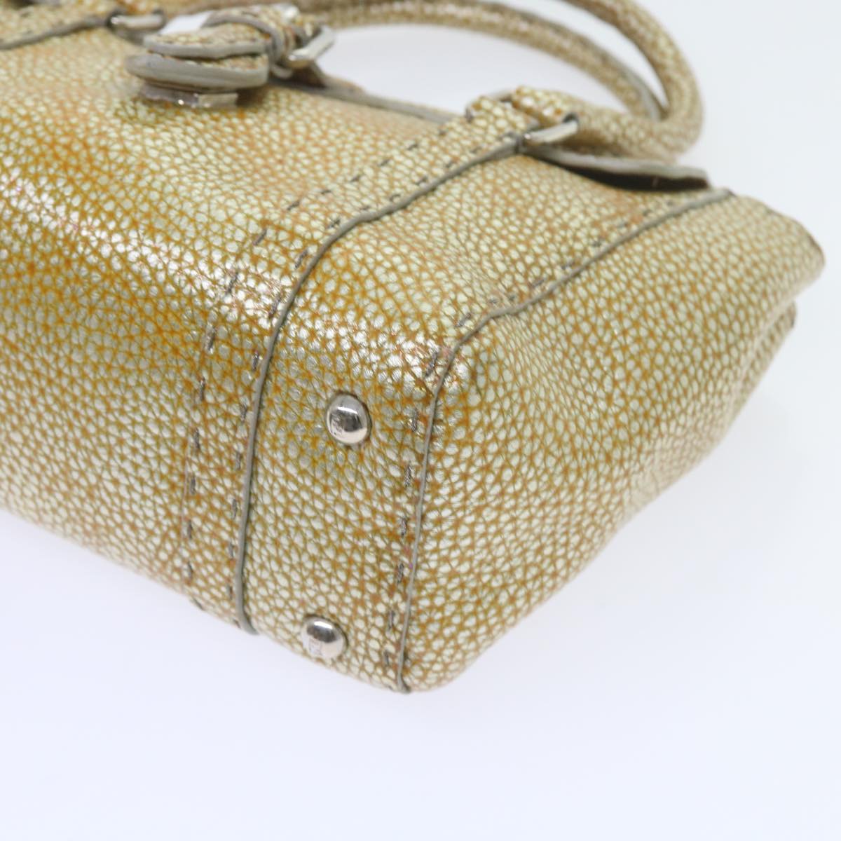 FENDI Hand Bag Leather Gold Tone bs10423
