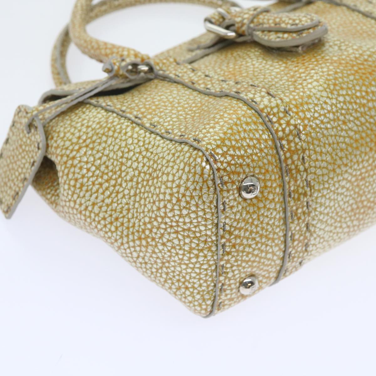 FENDI Hand Bag Leather Gold Tone bs10423