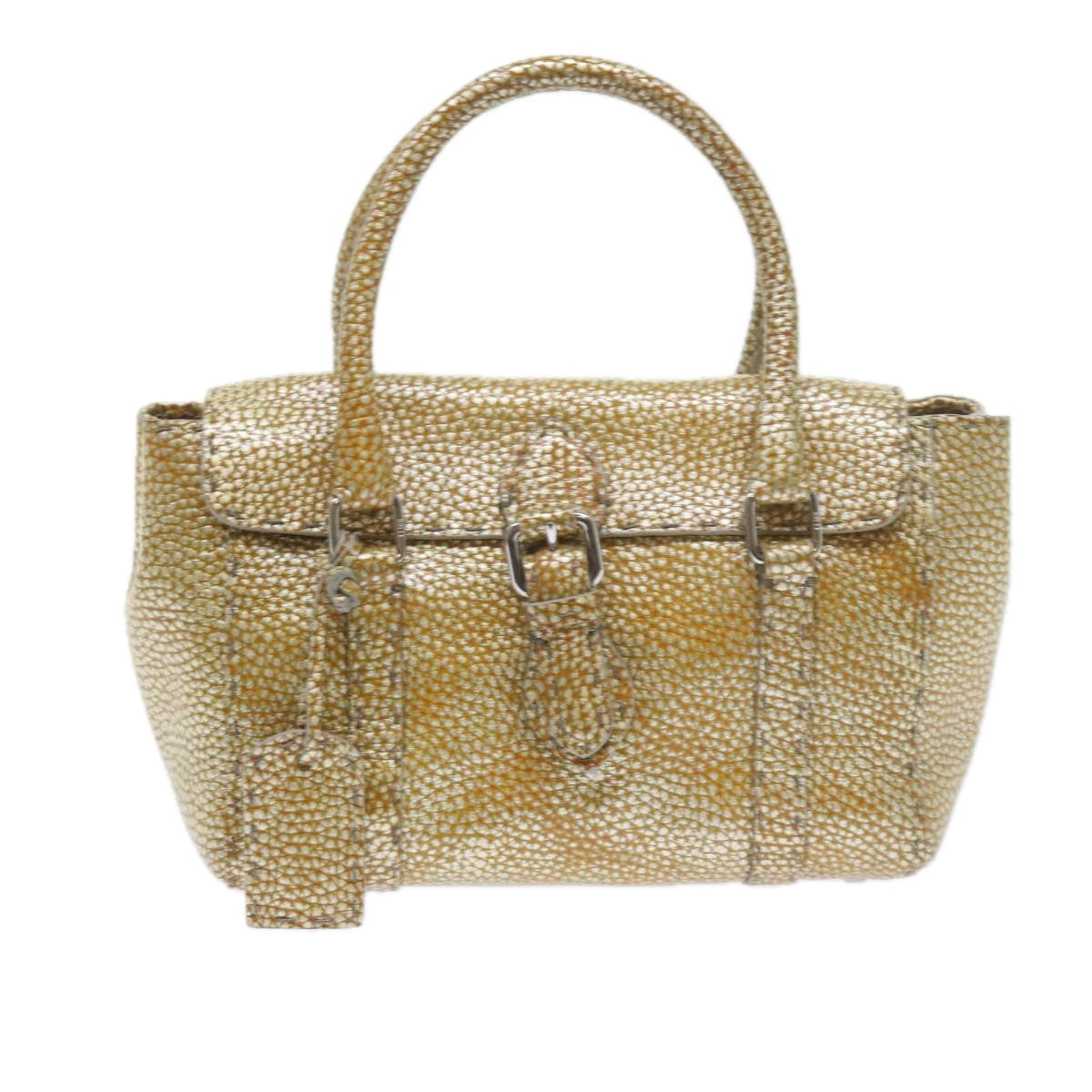 FENDI Hand Bag Leather Gold Tone bs10423