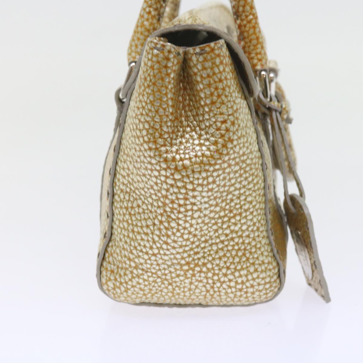 FENDI Hand Bag Leather Gold Tone bs10423