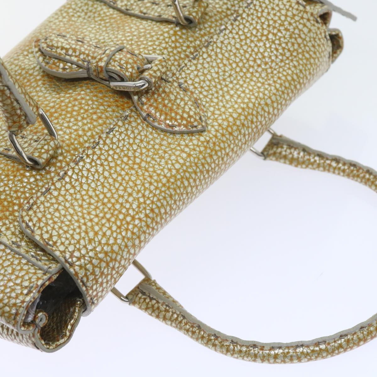 FENDI Hand Bag Leather Gold Tone bs10423