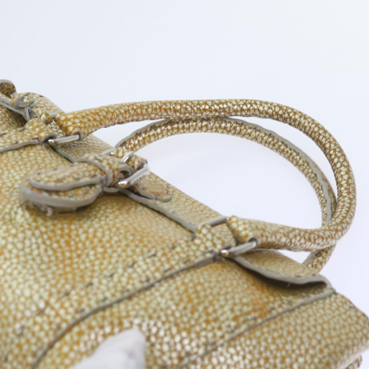 FENDI Hand Bag Leather Gold Tone bs10423