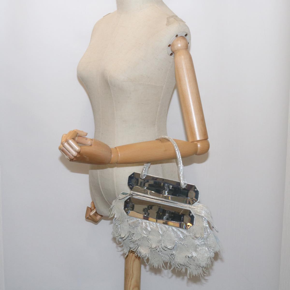 FENDI Hand Bag Polyester Silver bs10442