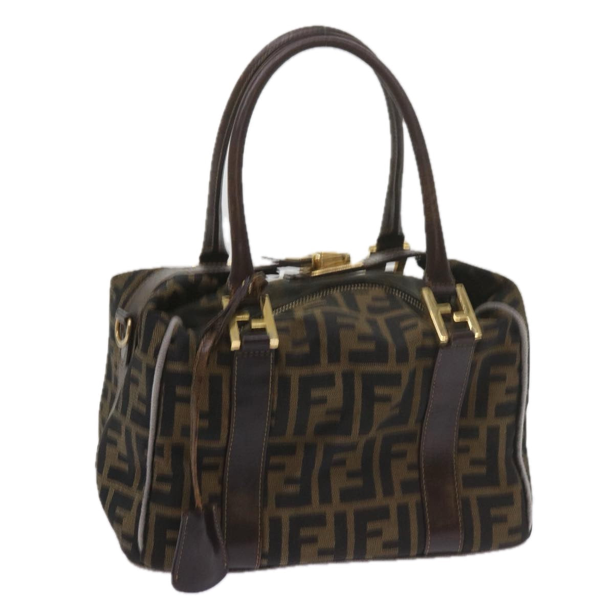 FENDI Zucca Canvas Hand Bag Black Brown bs10443
