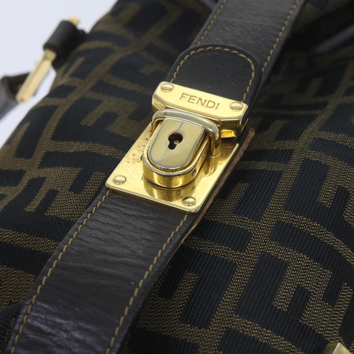 FENDI Zucca Canvas Hand Bag Black Brown bs10443