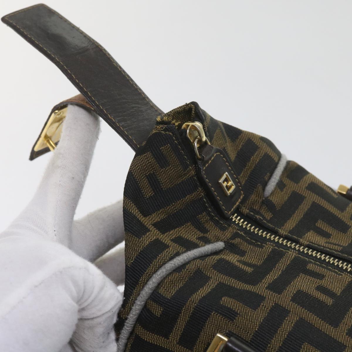 FENDI Zucca Canvas Hand Bag Black Brown bs10443