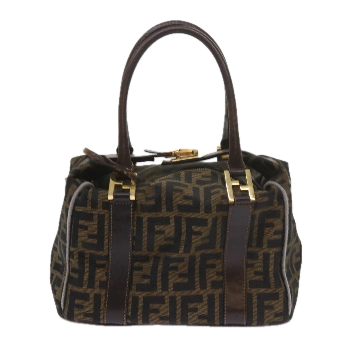 FENDI Zucca Canvas Hand Bag Black Brown bs10443