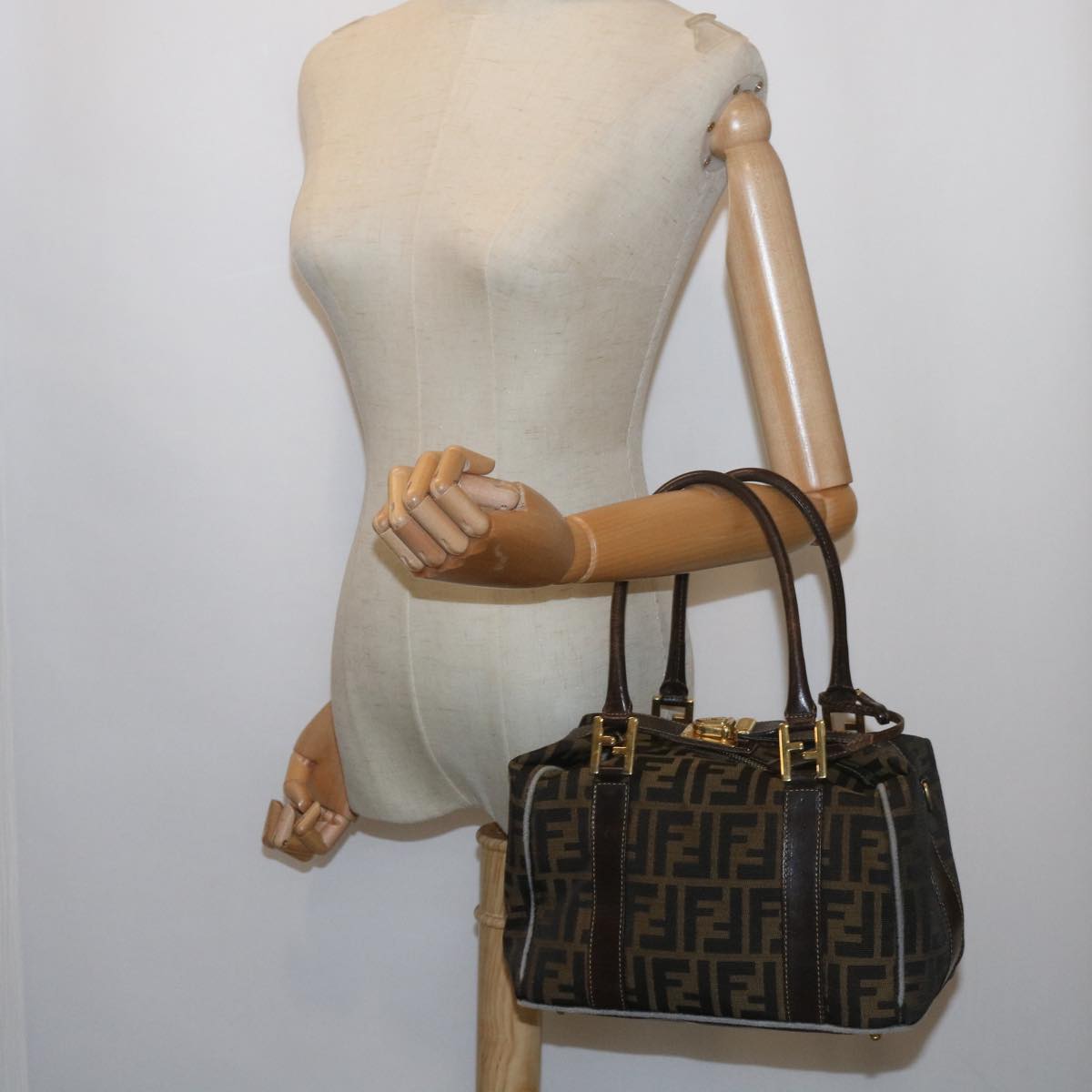 FENDI Zucca Canvas Hand Bag Black Brown bs10443