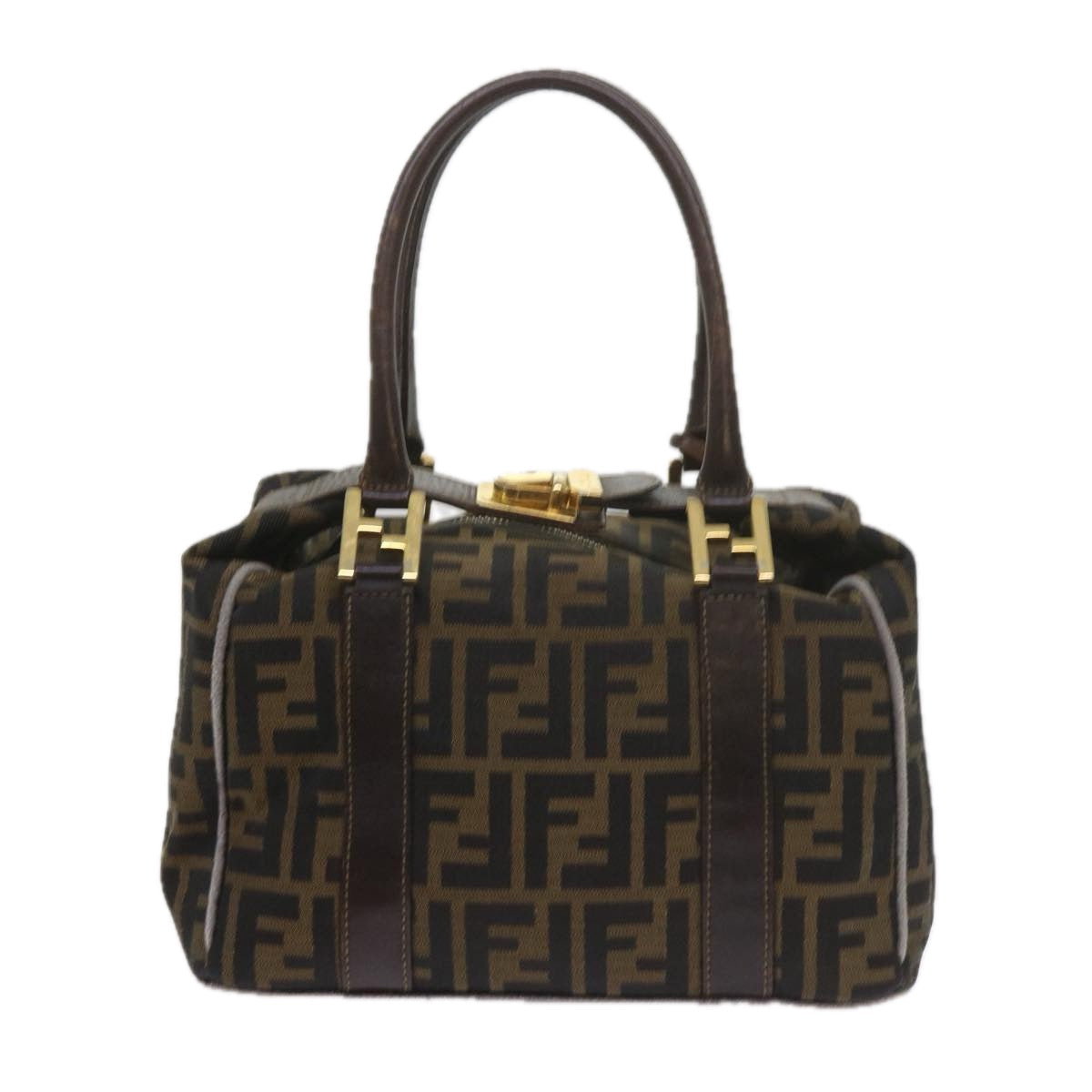 FENDI Zucca Canvas Hand Bag Black Brown bs10443