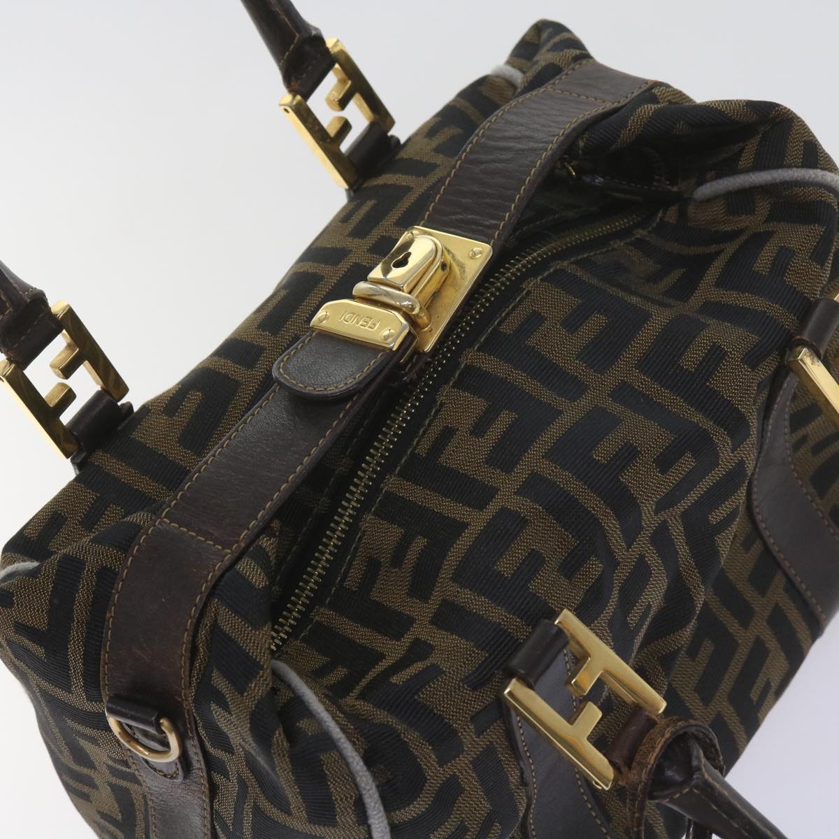 FENDI Zucca Canvas Hand Bag Black Brown bs10443