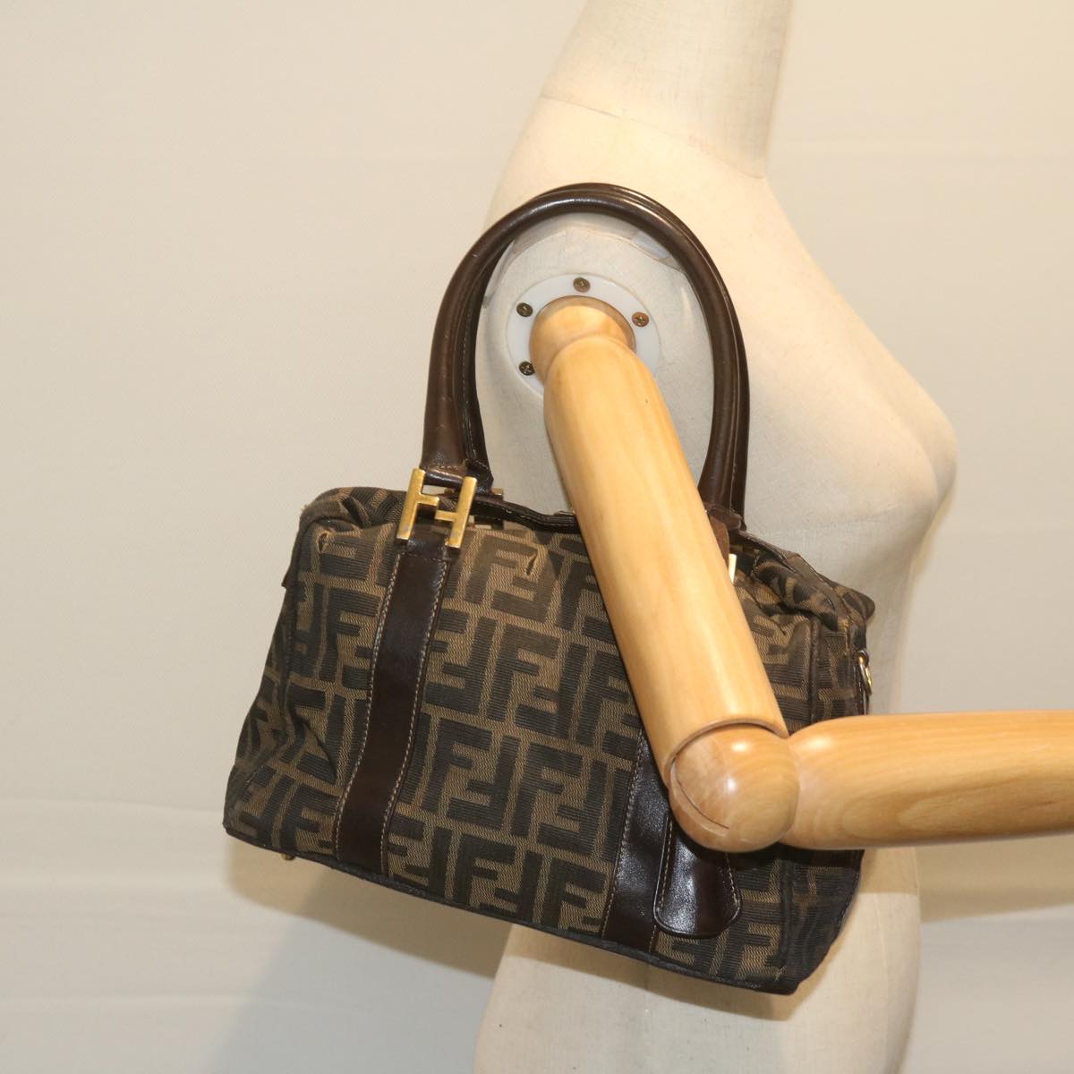 FENDI Zucca Canvas Hand Bag Black Brown bs10526