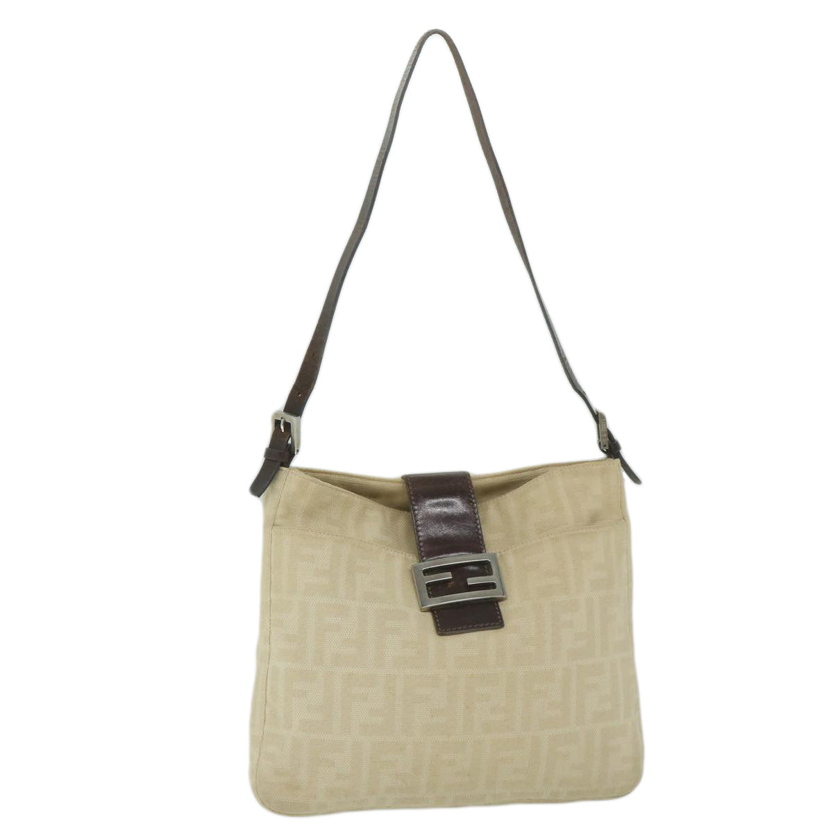 FENDI Zucca Canvas Mamma Baguette Shoulder Bag Beige 2348 26727 008 bs10534