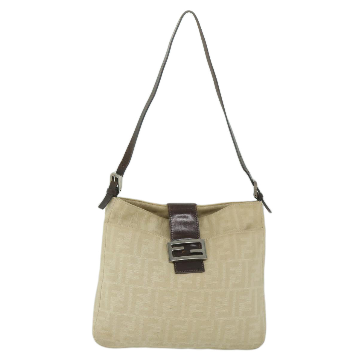 FENDI Zucca Canvas Mamma Baguette Shoulder Bag Beige 2348 26727 008 bs10534
