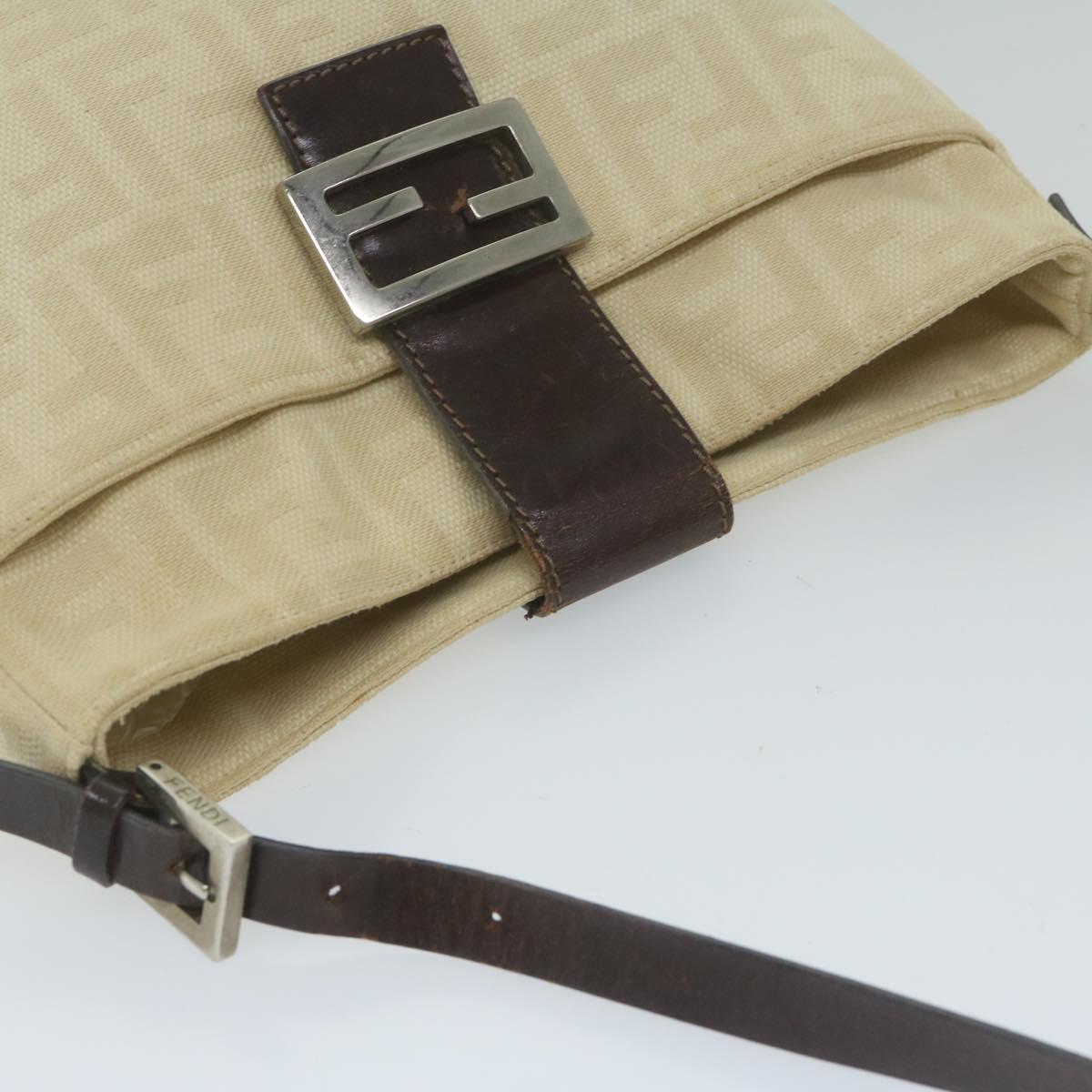FENDI Zucca Canvas Mamma Baguette Shoulder Bag Beige 2348 26727 008 bs10534