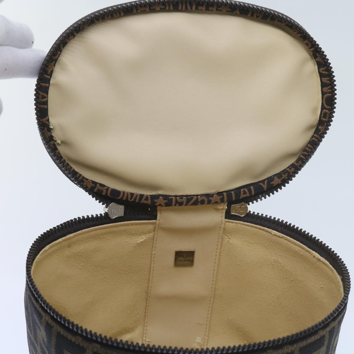 FENDI Zucca Canvas Vanity Cosmetic Pouch Black Brown bs10541