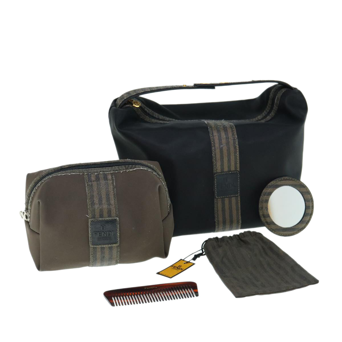 FENDI Pouch Pecan Canvas PVC 2Set Black Brown bs10625