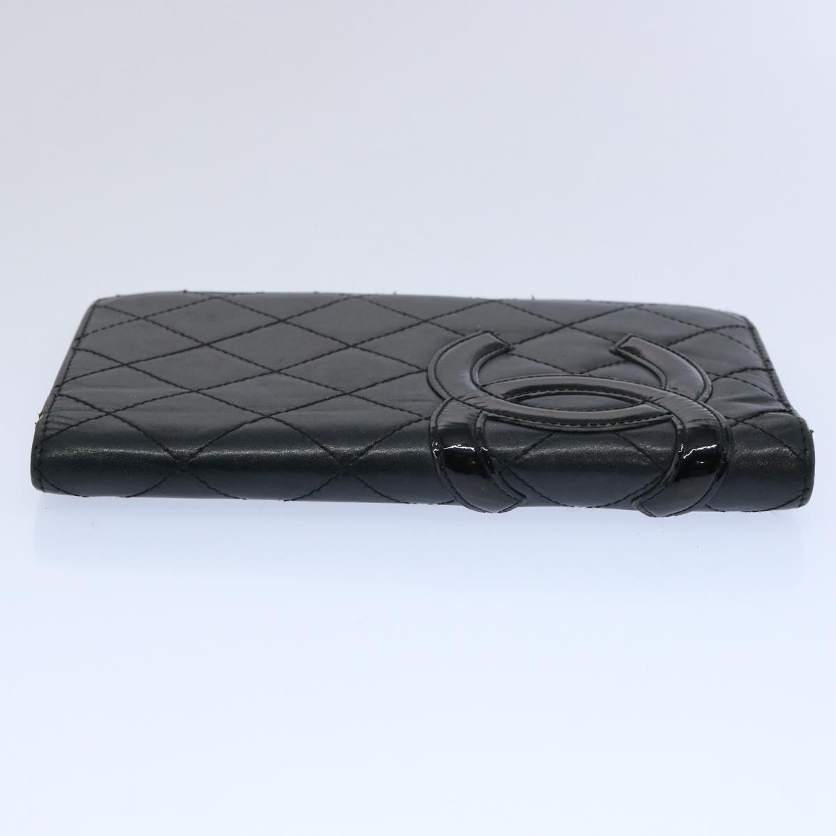 CHANEL Cambon Line Long Wallet Leather Black CC bs10747
