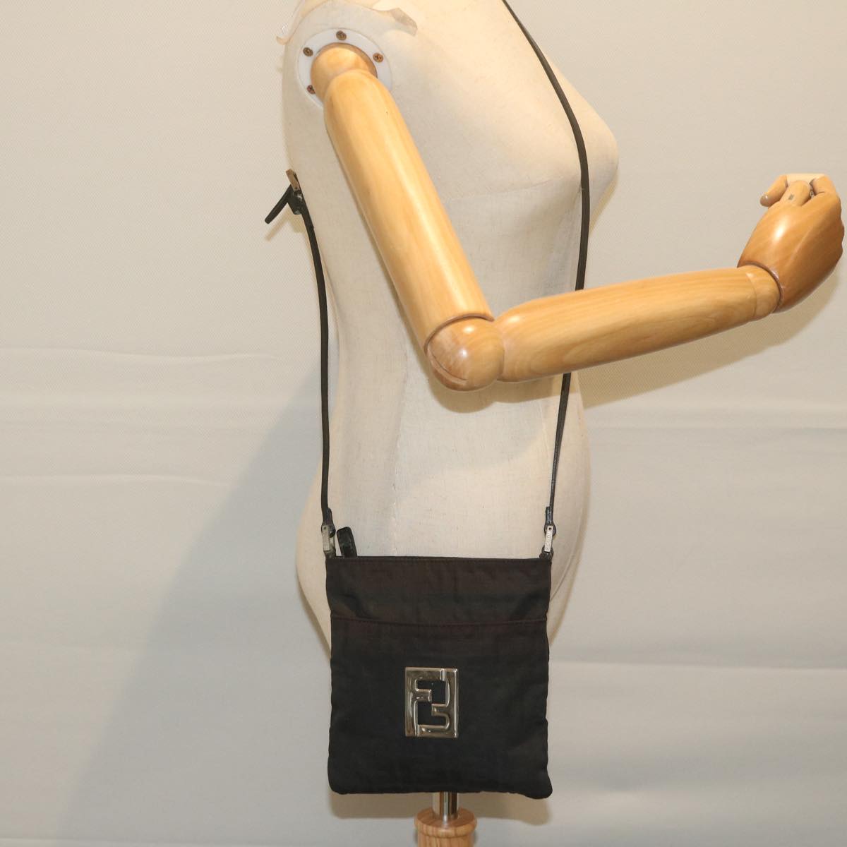 FENDI Zucca Canvas Shoulder Bag Black bs10962