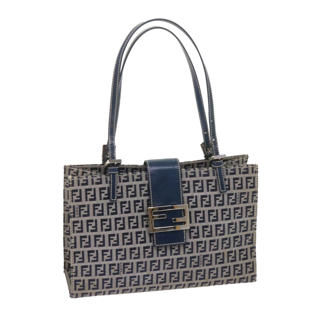 FENDI Zucchino Canvas Mamma Baguette Shoulder Bag Navy bs11001