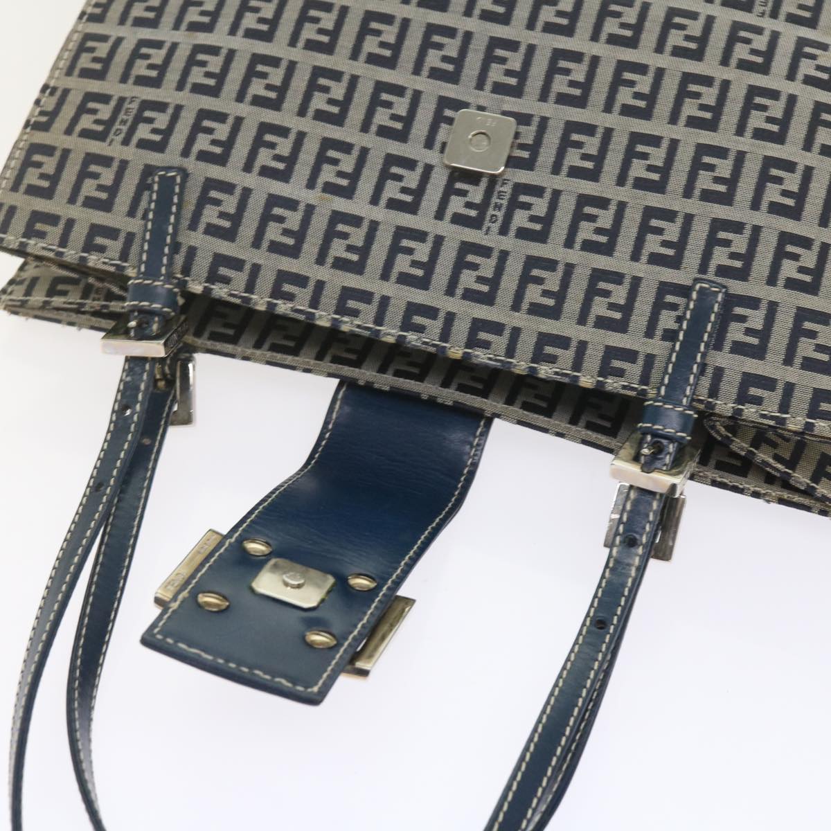 FENDI Zucchino Canvas Mamma Baguette Shoulder Bag Navy bs11001