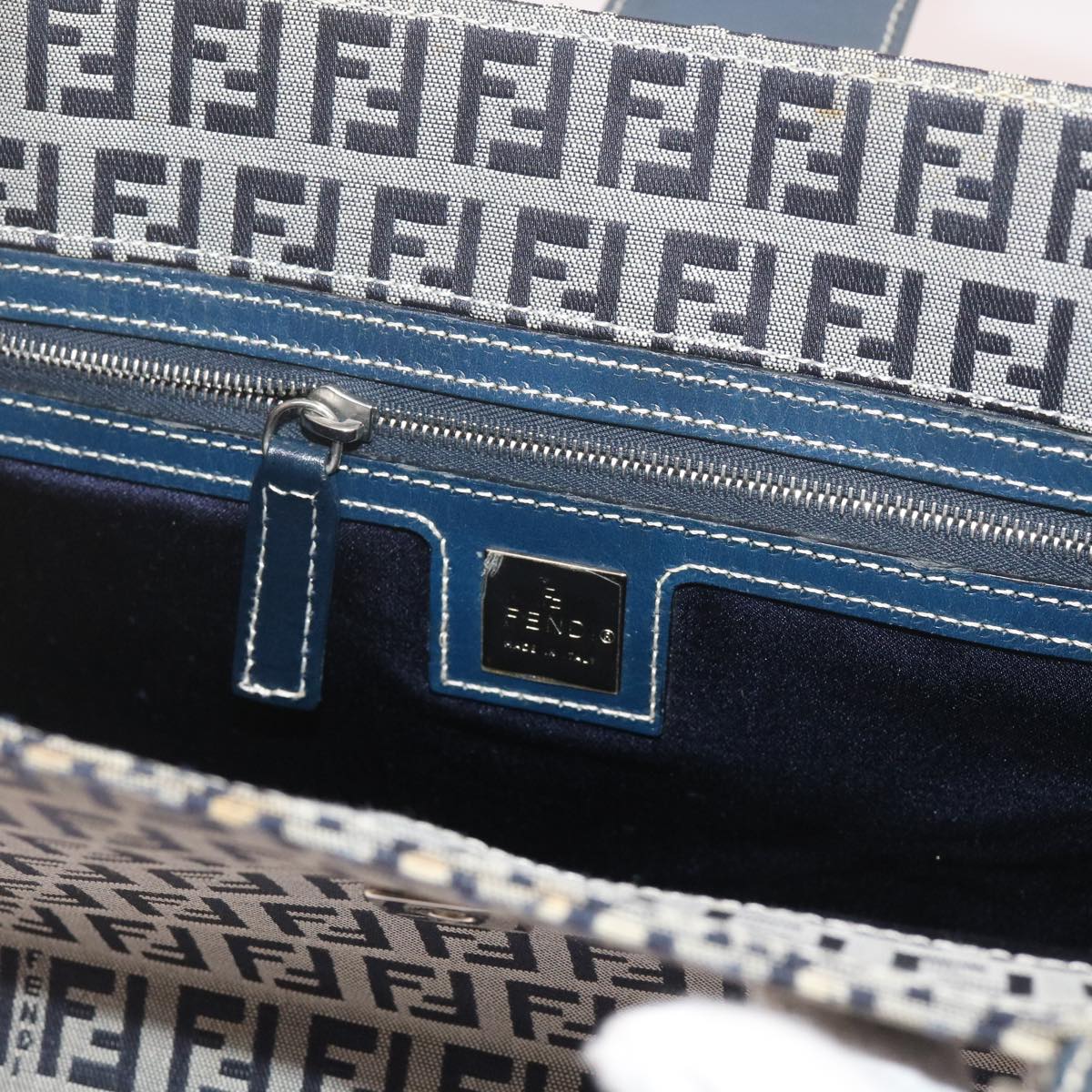 FENDI Zucchino Canvas Mamma Baguette Shoulder Bag Navy bs11001