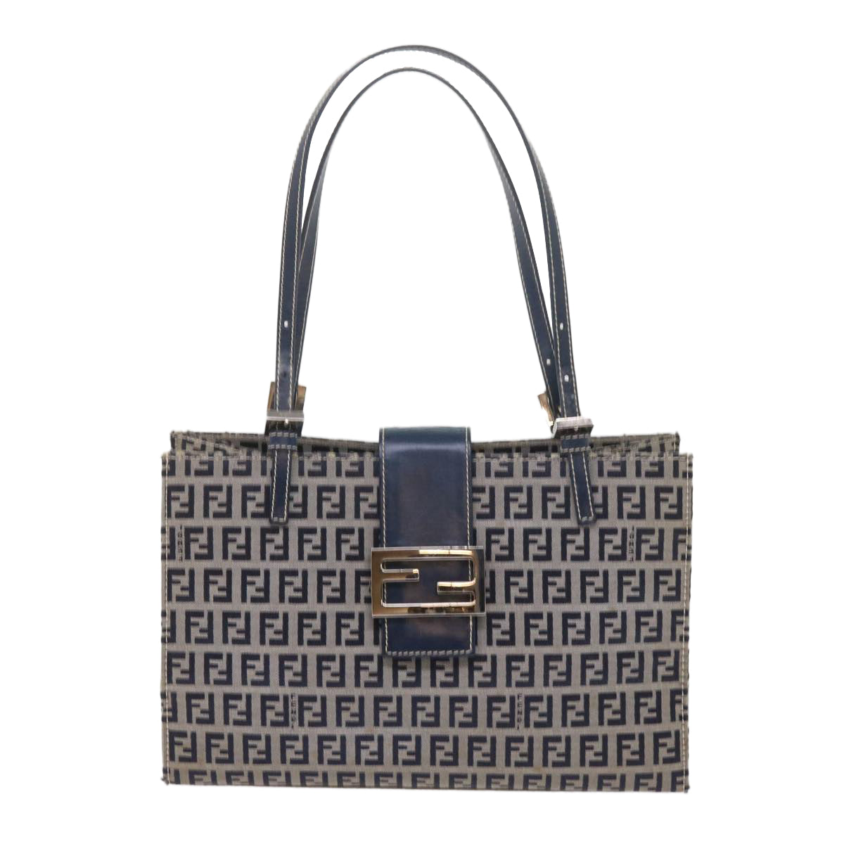 FENDI Zucchino Canvas Mamma Baguette Shoulder Bag Navy bs11001