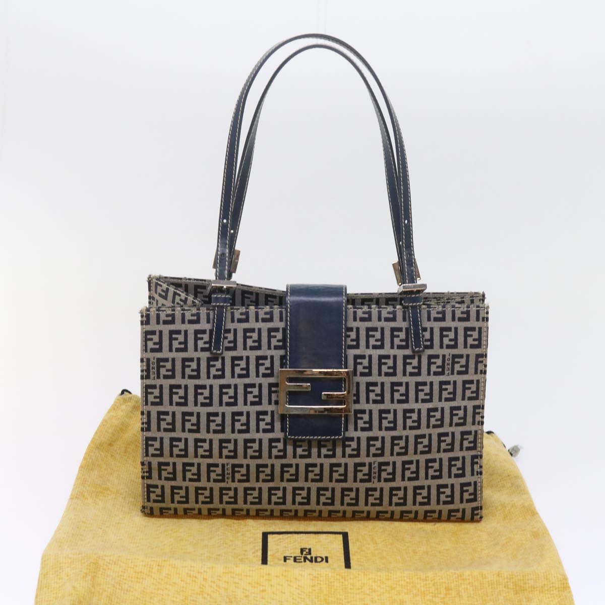FENDI Zucchino Canvas Mamma Baguette Shoulder Bag Navy bs11001