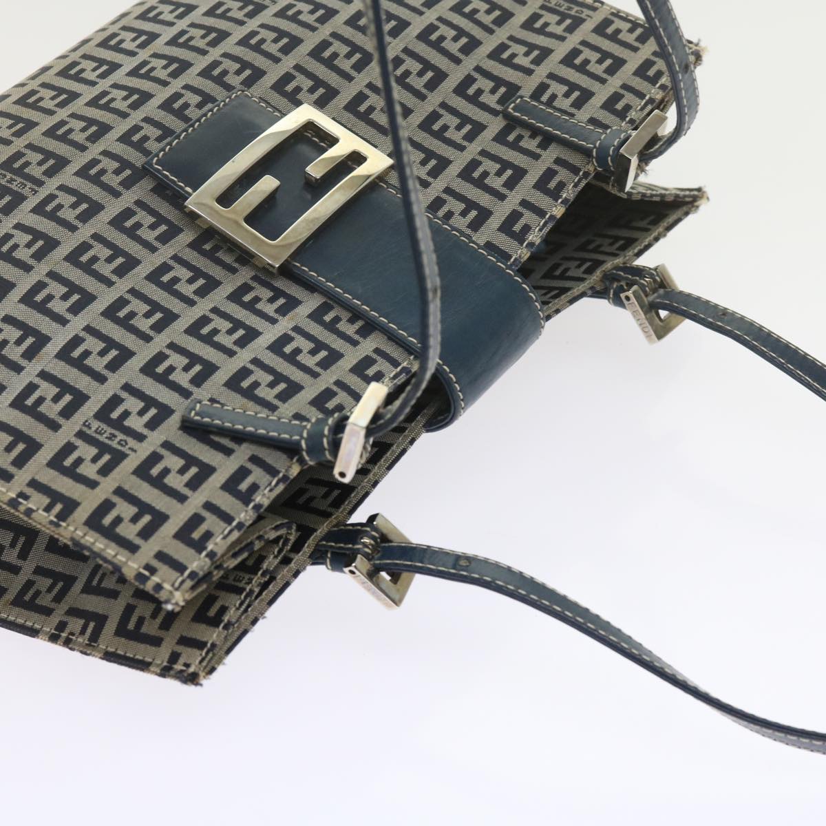 FENDI Zucchino Canvas Mamma Baguette Shoulder Bag Navy bs11001