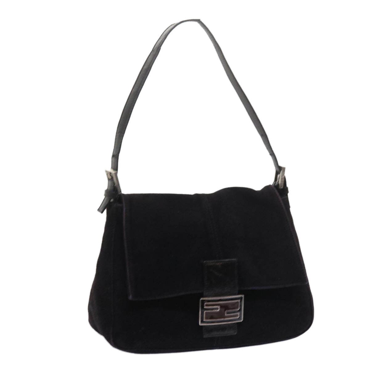 FENDI Mamma Baguette Shoulder Bag Suede Black 2308 26325 089 bs11079