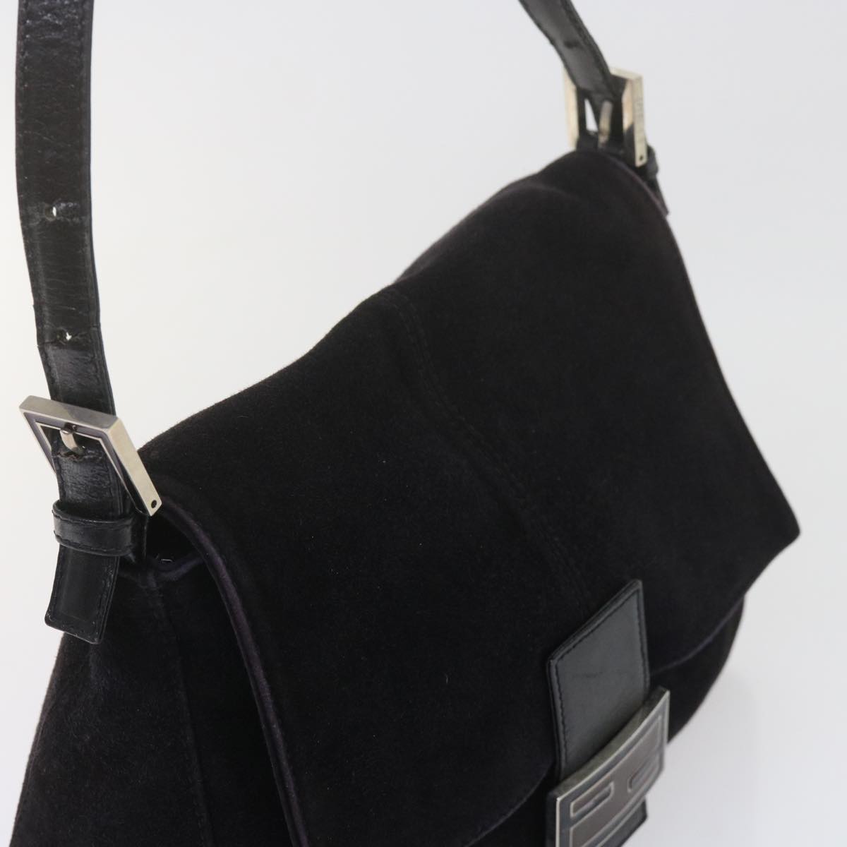 FENDI Mamma Baguette Shoulder Bag Suede Black 2308 26325 089 bs11079