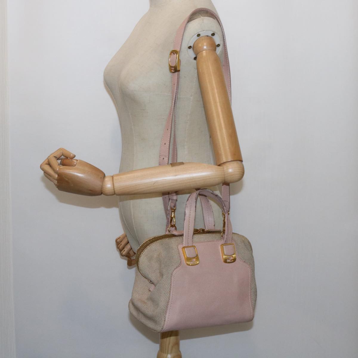 FENDI Chameleon Hand Bag Leather 2way Pink bs11132