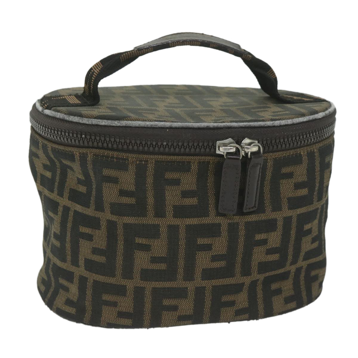 FENDI Zucca Canvas Vanity Cosmetic Pouch Black Brown bs11154