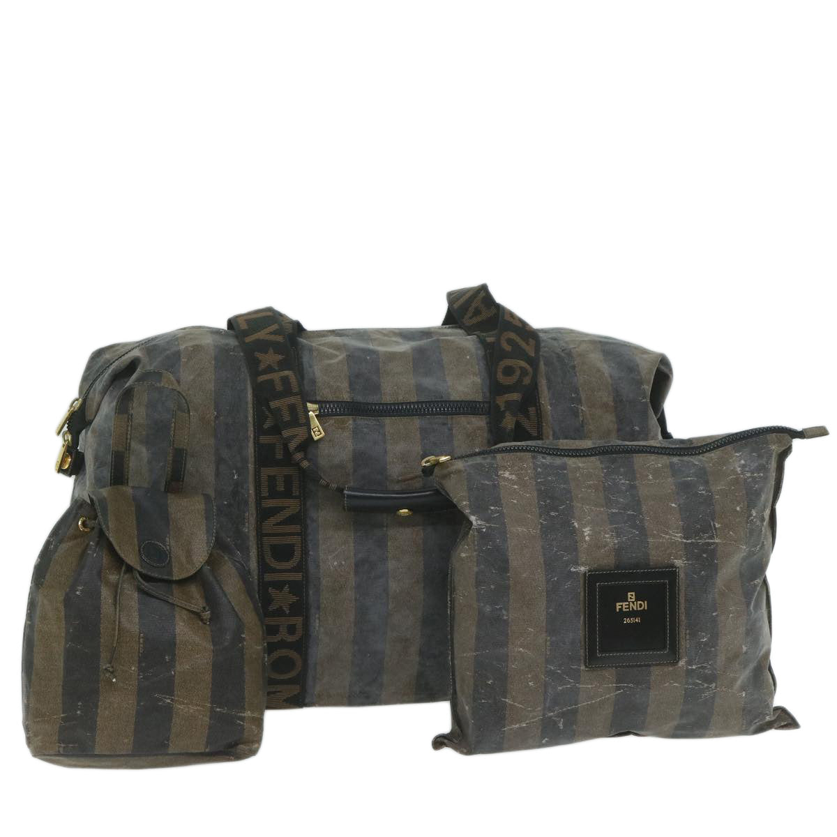FENDI Pecan Canvas Pouch Boston Bag Coated Canvas 3Set Brown Black bs11155