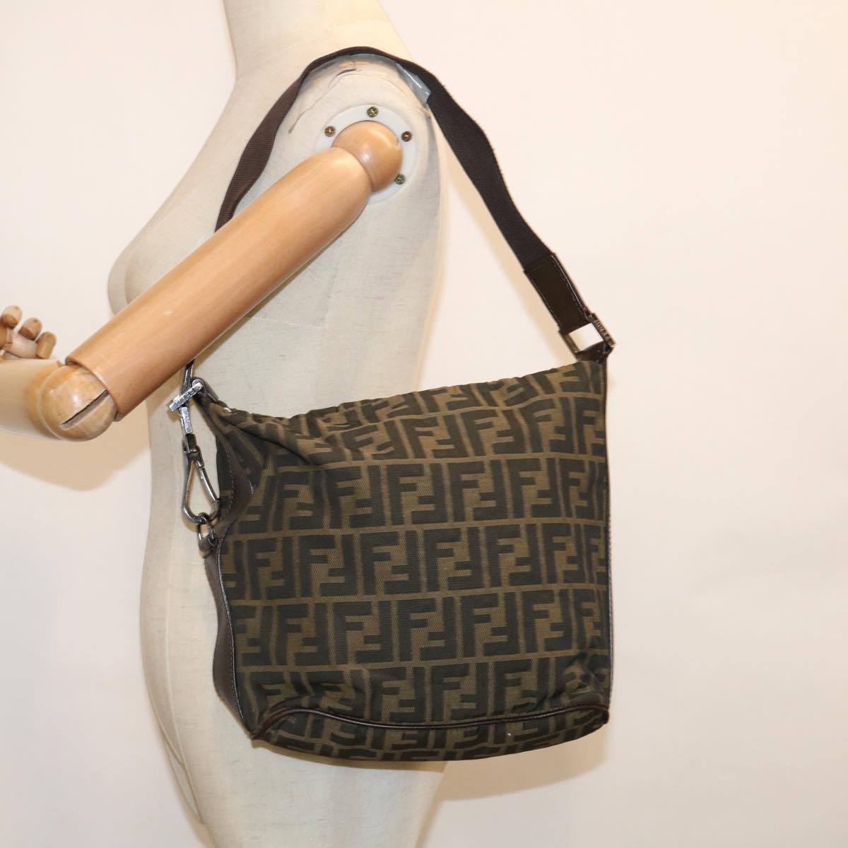 FENDI Zucca Canvas Shoulder Bag Black Brown bs11305